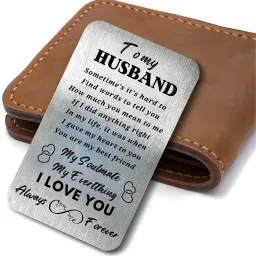 To my Husband, Wallet Insert Engraved Metal Card, Unique Surprise Love gift Greeting Card-13