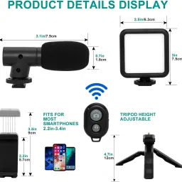Alchiko New Mini Live Streaming Tripod & LED Kit Flexible 360 Rotation with Shotgun Mic 250 lx Camera LED Light image 3