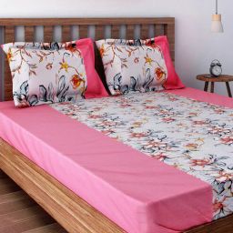 swayam Pink Floral 200 TC Cotton 1 Double King Size Bedsheet with 2 Pillow Covers-picture-32