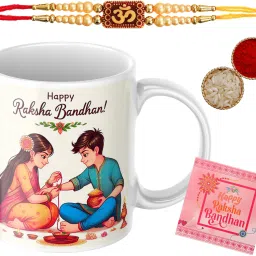 Rakhi with mug _ _MS192 Assorted Rakhi, Mug, Greeting Card, Chawal Roli Pack Set-14