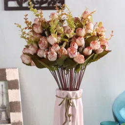 fourwalls Multicolour Fabric & Plastic Mini Rose Bunch Artificial Flowers-picture-5