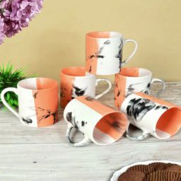 fabinaliv Orange & White Ceramic 280 ml Handcrafted (Set of 6) Coffee Mug-picture-40