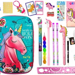 Unicorn Theme 3D Big Pouch for Stationery Large Capacity Big Pouch with All Stat ionery for Birthday Gift Party Favor Gift for Kids School Stationery Gift Set Art Polyester Pencil Box-10