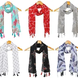 Printed Chiffon Women Multicolor Scarf, Stole, Fancy Scarf-image-91
