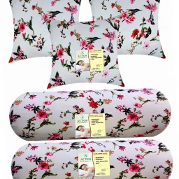 Combo Set Of 3 Cushion And 2 Microfibre Floral Bolster Pack of 5-image-92