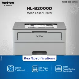 brother HL-B2000D Single Function Monochrome Laser Printer (Borderless Printing) with Auto Duplex Feature image 3