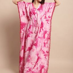 Boston Club Tie & Dye Printed V-Neck Maxi Kaftan Nightdress-image-16