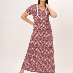 ETC Printed Pure Cotton Maxi Nightdress-image-90