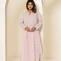 FEATHERS CLOSET Chevron Printed Pure Cotton Maxi Ethnic Dress-image-94