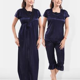 Be You Square Neck Satin Night Suit With Robe-image-62