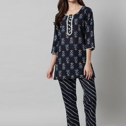 SEPHANI Navy Blue Printed Nightdress-image-54