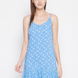Hypernation Women Blue and White Floral Printed Rayon Knitted Night Dress-image-77