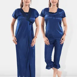 Be You Square Neck Satin Night Suit With Robe-image-88