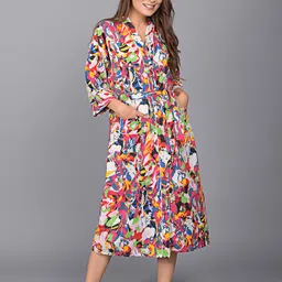 SHOOLIN Abstract Printed V Neck Midi Nightdress-32