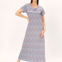 ETC Ethnic Motifs Printed Pure Cotton Maxi Nightdress-picture-46
