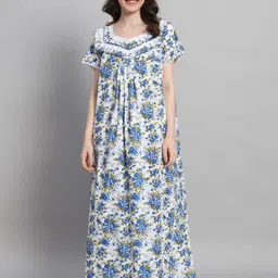 SEPHANI Floral Printed Pure Cotton Maxi Nightdress-image-45