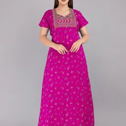 MAYA PRINT Ethnic Motifs Printed And Embroidered Pure Cotton Maxi Nightdress-image-89