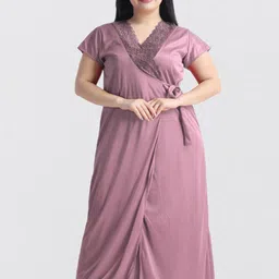 NIGHT KEYS V-Neck Satin Maxi Nightdress With Robe-image-79
