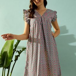 The Kaftan Company Floral Printed Pure Cotton Nightdress-image-66