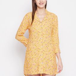 Hypernation Yellow & Purple Floral Printed Nightdress-image-18