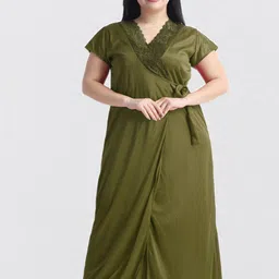 NIGHT KEYS V-Neck Satin Maxi Nightdress With Robe-image-82