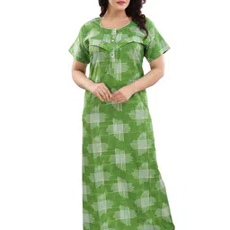 Fabme Geometric Printed Pure Cotton Maternity Maxi Nightdress-image-64