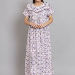 SEPHANI Floral Printed Cotton Maxi Nightdress-image-33