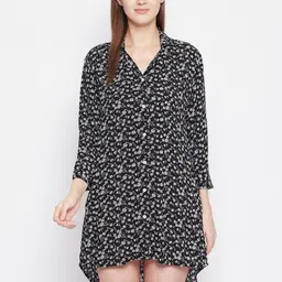 Hypernation Women Black & White Printed Nightdress-image-87
