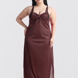 NIGHT KEYS Shoulder Straps Satin Maxi Nightdress With Robe-83