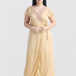 NIGHT KEYS Lace & Bow Detail Satin Maxi Nightdress With Robe-image-84