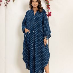 FEATHERS CLOSET Hand Block Printed Cotton Kaftan Maxi Dress-image-8