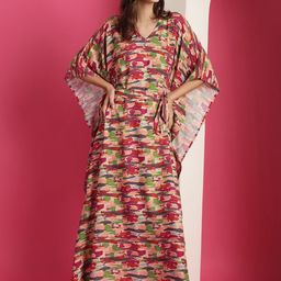 Boston Club Abstract Printed V-Neck Maxi Kaftan Nightdress-picture-7