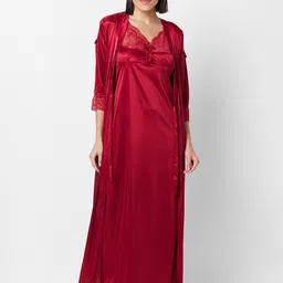 NOIRA Shoulder Straps Satin Lace Maxi Nightdress-image-27