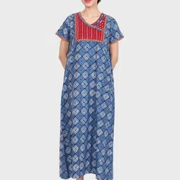 evolove Blue Checked Maxi Nightdress-image-68