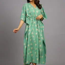 HANDICRAFT PALACE Floral Printed Pure Cotton Kaftan Maxi Nightdress-image-22