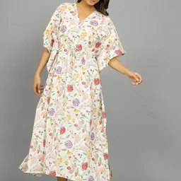 HANDICRAFT PALACE Floral Printed Pure Cotton Maxi Kaftan Nightdress-image-34