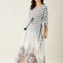 The Kaftan Company Women White Printed Maternity Maxi Nightdress-image-37