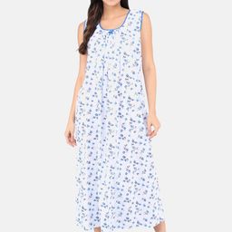 Shararat Women Blue Printed Cotton Maxi Nightdress-image-107