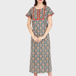 evolove Blue Printed Maxi Nightdress-image-51