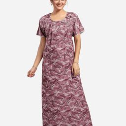 NIGHT QUEEN Round Neck Short Sleeves Printed Maxi Nightdress-image-26