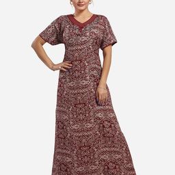 NIGHT QUEEN V Neck Short Sleeves Printed Maxi Nightdress-image-47