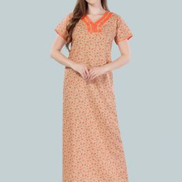 Be You Women Orange Printed Maxi Nightdress-image-94