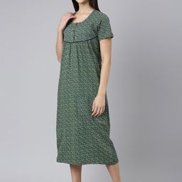 Kryptic Floral Printed Maxi Pure Cotton Nightdress-image-21