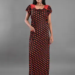 Apratim Polka Dots Printed Satin Maxi Nightdress-image-91