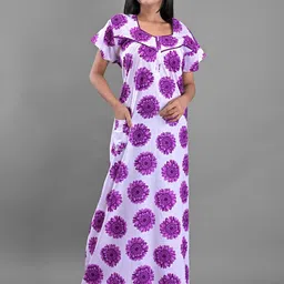 Apratim White Floral Printed Maxi Nightdress-image-48