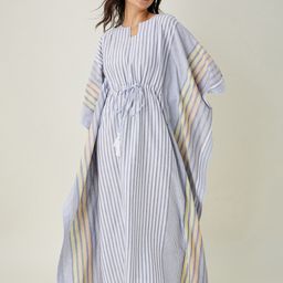 The Kaftan Company Blue Striped Pure Cotton Maxi Nightdress-image-82