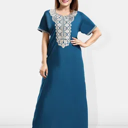 Be You Ethnic Motifs Embroidered Maxi Nightdress-image-18