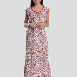 CIERGE Pink Printed Pure Cotton Maxi Nightdress-image-95