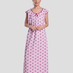 CIERGE Pink Floral Printed Pure Cotton Maxi Nightdress-image-97