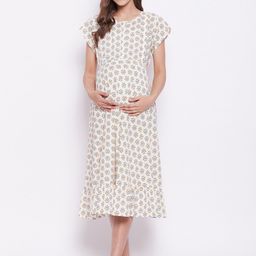 Hypernation Off White Maternity Printed Maternity Nightdress-image-3